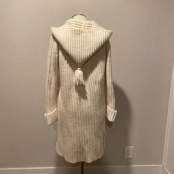 Gap Hooded Sweater Cardigan Cream Ribbed Knit Tassel Tie Size Small‎ - Picture 5 of 6